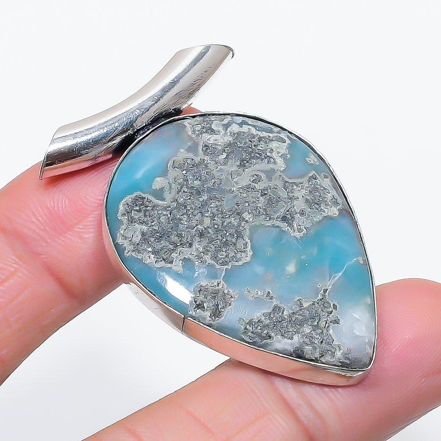 

Natural Larimar Gemstone Handmade 925 Sterling Silver Jewelry Pendant 1.97 j5J83