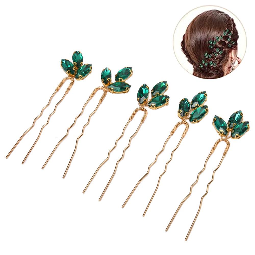 5pcs Vintage Design Wedding Hair Piece Green Rhinestone Hair Jewelry Rhinestone Hair Pin Bride