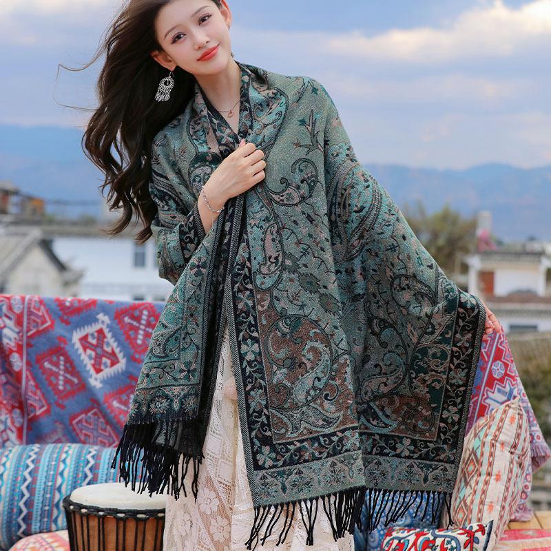 

Yunnan Lijiang Tourism New Shawl Ethnic Style Scarf Women s Retro Cloak Photo Thickened Imitation Cashmere Scarf 65*190cm