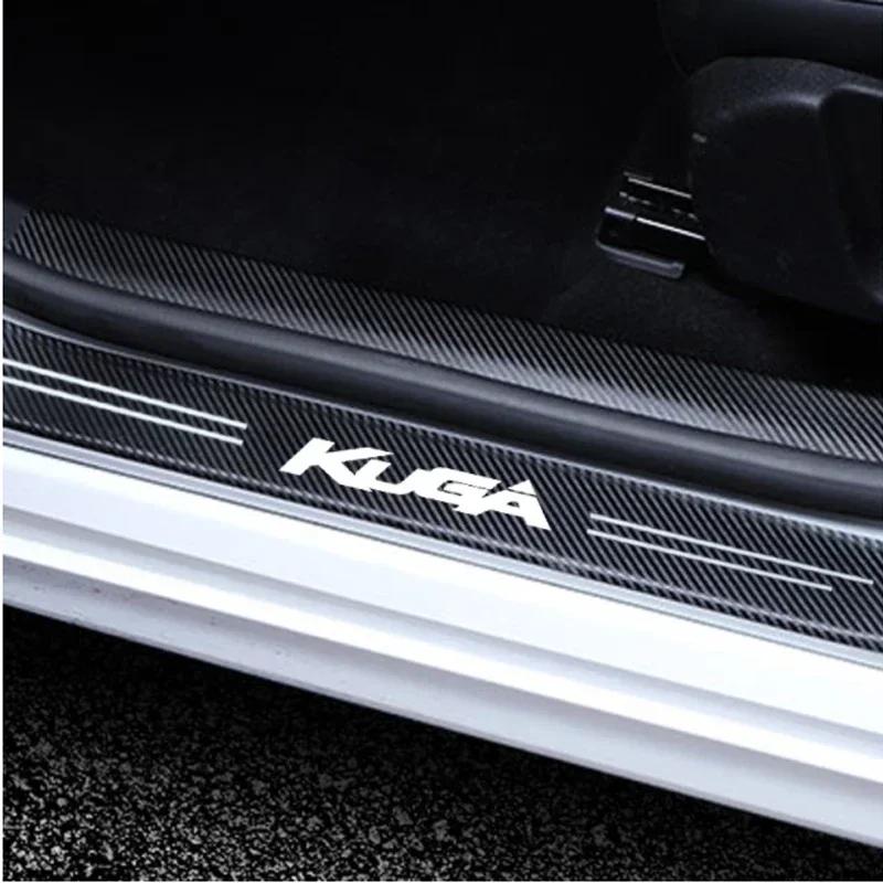FMCL1 Car Trunk Bumper Sticker Door Sill Threshold Protector Pad For Ford KUGA Logo 2023 Carbon Fiber Door Pedal Anti-Scratch Cover