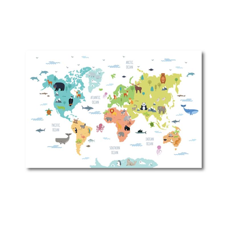 

Милые мультяшные млекопитающие Каванс Картина Карта мира с дикими животными Постеры и принты Настенное искусство для детской комнаты Домашний декор Без рамки 21*30cm No Frame