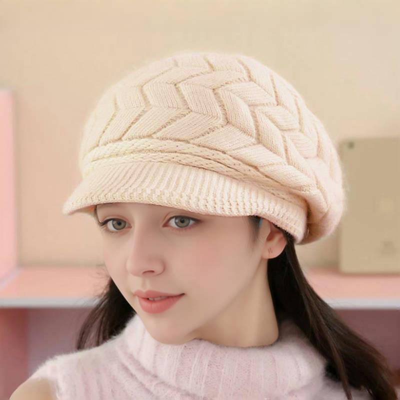 Versatile Solid Color Beret Hat Set for Middle-aged and Elderly Women - Plus Velvet Thick Knit Wool, Autumn/Winter
