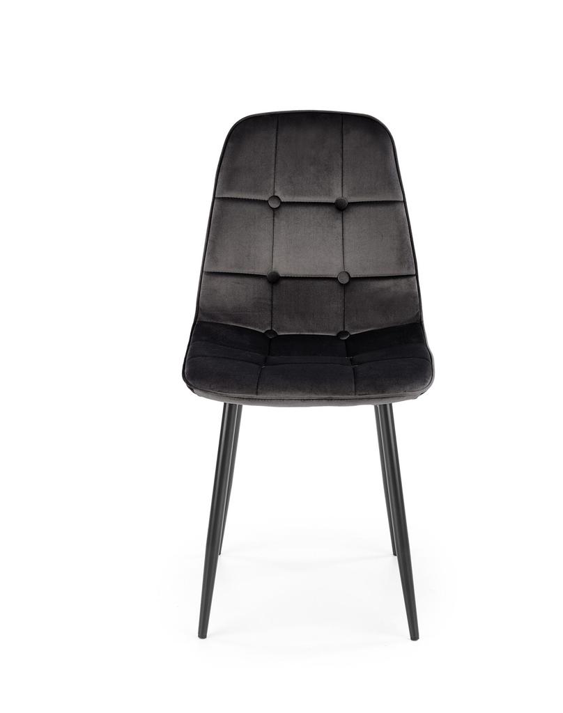 W160 krzesło pikowane welurowe velvet czarne, czarne nogi, oparcie