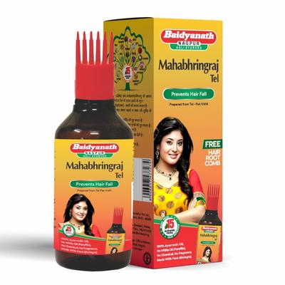 Baidyanath Mahabhringraj Tel 200ml | Ayurvedic Hair Oil with Bhringraj & 15 Herbs | Hair Fall Control & Nourishment | Free Root Comb Included