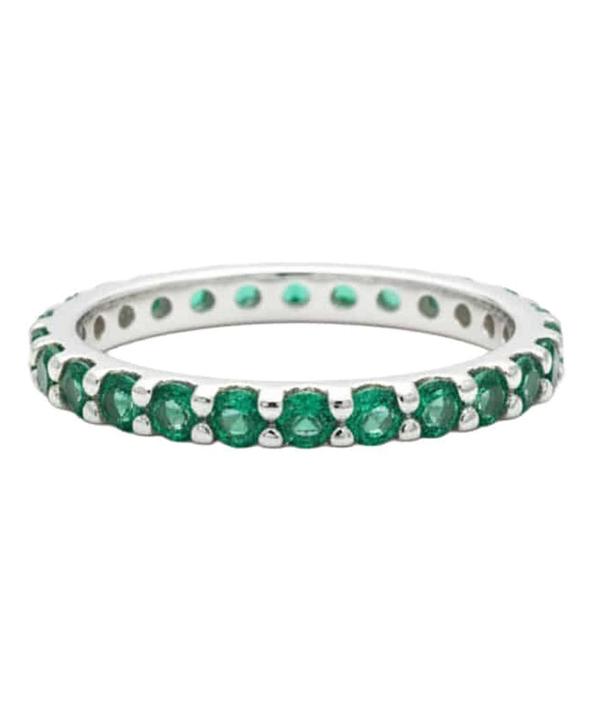 Alleun Silver 925 Couple Cubic Square Thin Ring Green
