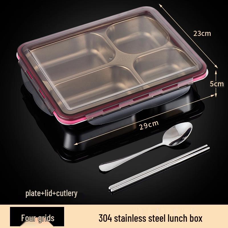 

304 Stainless Steel 4-Compartment Lunch Plate with Lid