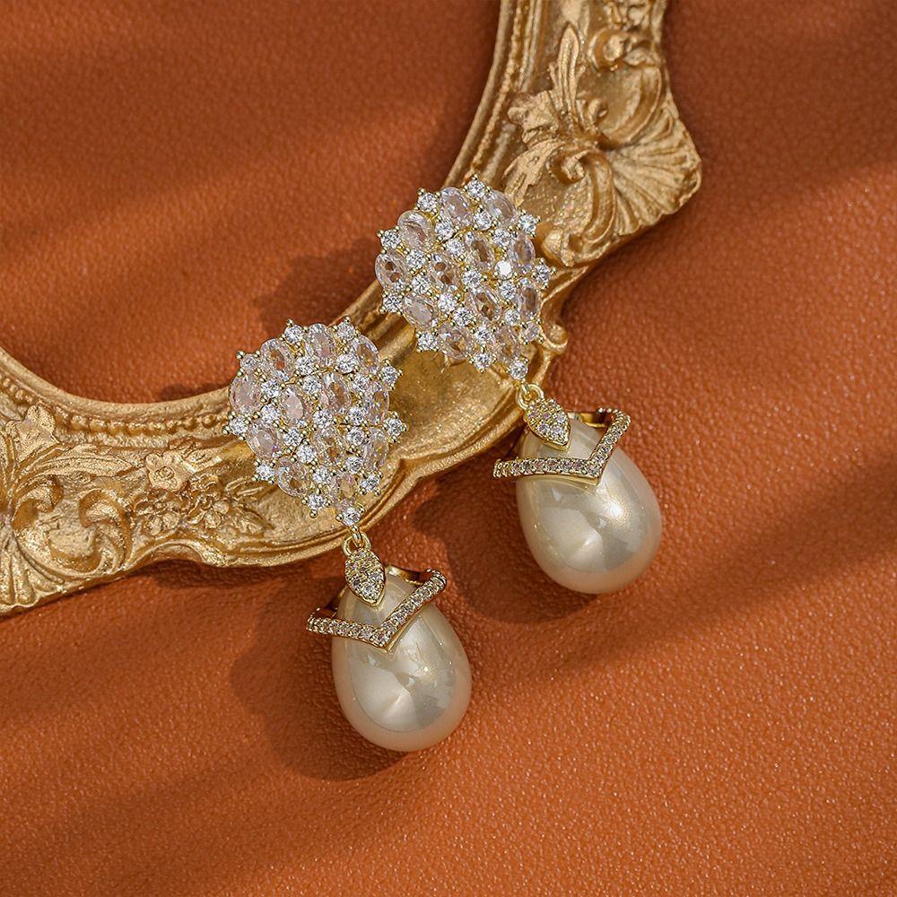 Pearl Crystal Stud Earrings Pendant Vintage Long Earrings Rhinestone Drop Earrings Girls Gift