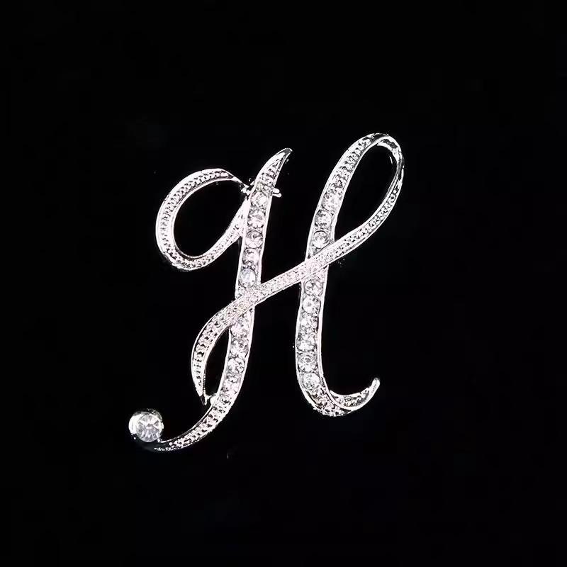 Minimalist Rhinestone Alphabet Brooch: Elegant Geometric Pin for Sweaters or Coats