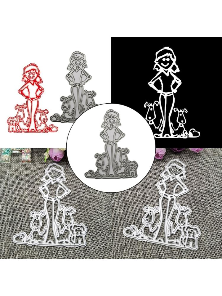 Girl Dog Metal Cutting Dies Stencils DIY Scrapbooking Album Paper Card Template