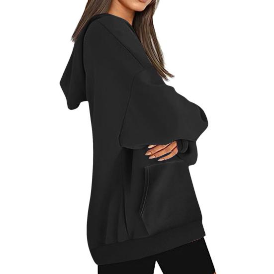 Women Hoodies Drawstring Pullover Fleece Sweatshirts Oversized Long Sleeve Hooded Top with Front Pocket