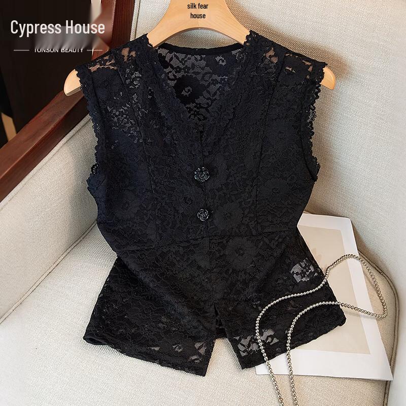 Women s Elegant Hollow-Out Lace V-Neck Blouse S