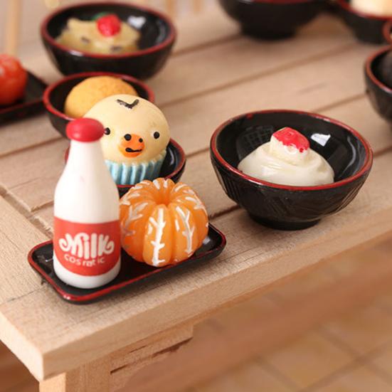 Dollhouse Cutlery Small Retro Realistic Decorative Pretend Play Kitchen Dish Bowl Model Miniature Decor for Gifts