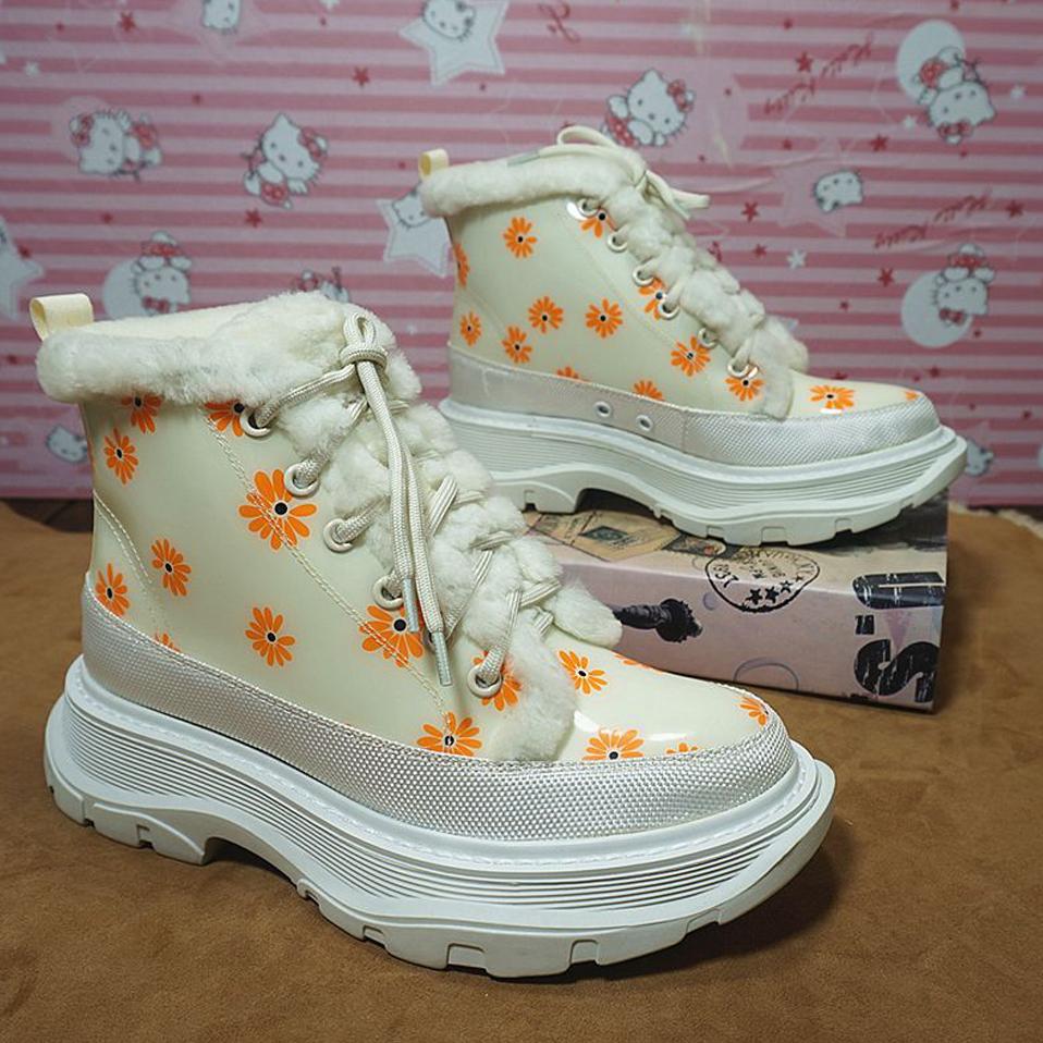 

Fleece-Lined Thickened Snow Boots, Winter Warmth Women s Boots, Thickened Floral Girls Shoes 33