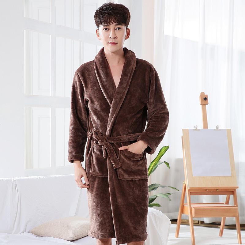 Men's Plus Size Long Coral Fleece Bathrobe - Autumn/Winter Flannel Robe