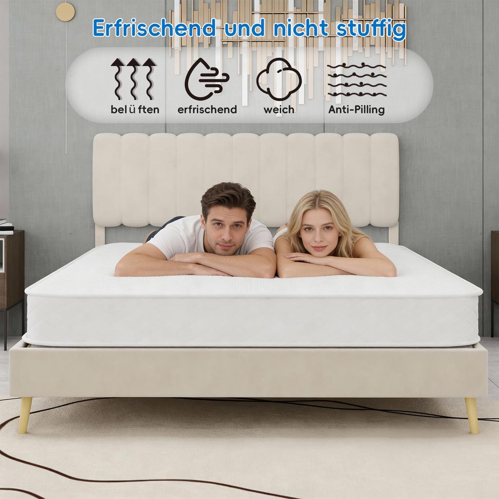 3D breathable mattress independently wrapped, noise free, soft, sturdy, dual support, providing back care, size: 140 * 200cm, thickness: 23cm, white