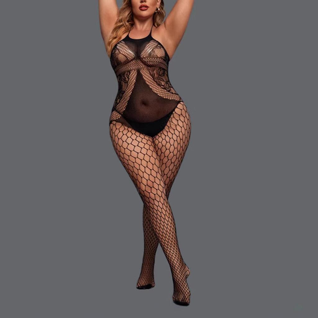Bodysuit Suspender Hollow Out Plus Size Women's Clothing Open Cut Thin Style Perspective Sexy Shoppings  Sexy Clothes Woman