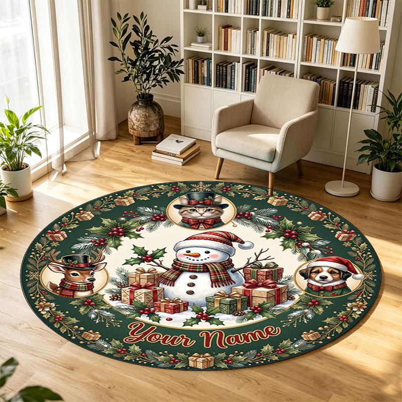 Navidad (72) Alfombra Circular de Terciopelo de Cristal Personalizada con Nombre y Texto Redonda Suave para Decoración de Sala de Estar y Dormitorio