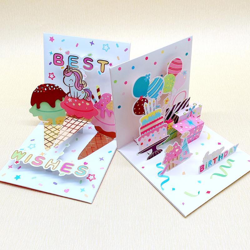 3D Up Happy Birthday Greeting Card Delicate Handmade Cake Design Foldable for Coworker Birthday Surprise Small Gift