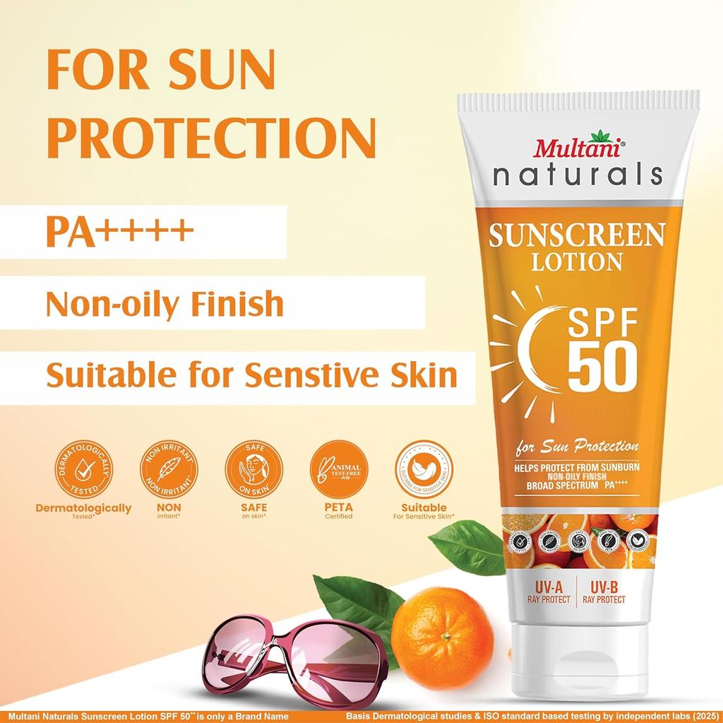 Multani Sunscreen SPF 50 PA++++ Lightweight Non Greasy No White Cast Broad Spectrum UVA UVB Protection 100 ml Pack of 1