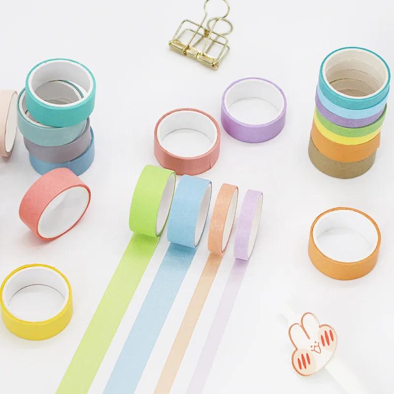 6/12 sztuk/pudełko Tęczowy makaronik Jednolity kolor maskujący Washi taśma klejąca papierowa drukowanie samoprzylepne DIY Scrapbooking Deco taśma Washi