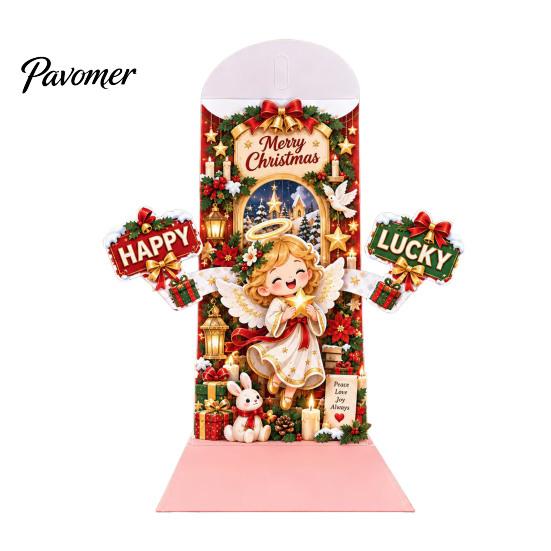 Reindeer Design Holiday Stationery 3D Pop Up Christmas Card, Money Gift Card Holder with Decorative Paper Craft Cards Cash Slot, Hummingbird