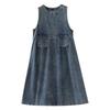 Women's Casual Denim Dress - Mid-Length, Round Neck, Loose Slimming Fit, Retro Style, Plus Size, Perfect for Spring and Summer
