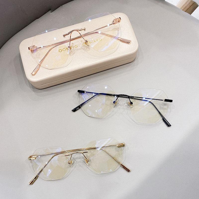 Polygon Shape Rimless Glasses Women Blue Light Blocking Frame Eyeglasses For Women Vintage Retro Men'S Glasses