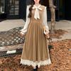 Women's Autumn New French Vintage Bow Dress Cute College Style Sweet Age-Reducing A-Line Dress