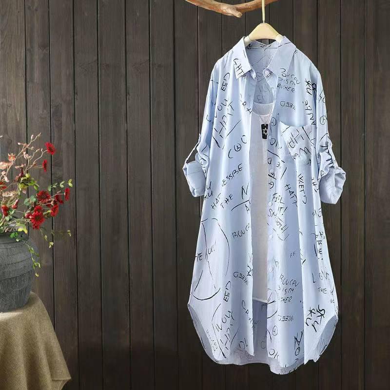 

Женская летняя кардиган-рубашка с длинным рукавом и принтом букв - Защита от солнца Пляжная одежда 2024 L синий