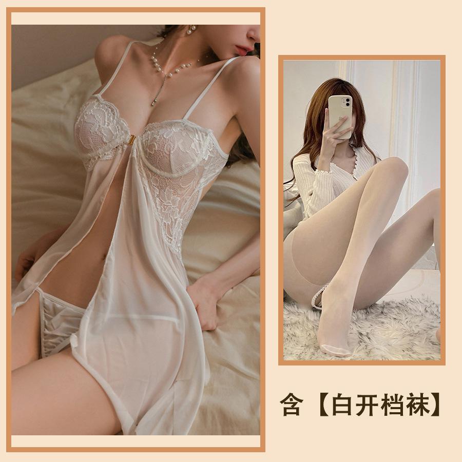 Sexy with Steel Tray Lace Seduction Pajamas Sexy Gathering Front Split Pajamas Women Hot Uniform Women