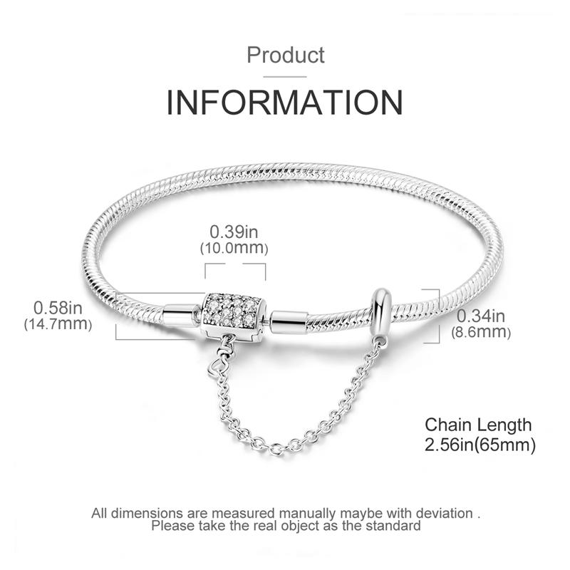 925 Silver Bracelet Heart Perfume Colorful Zircon Clasp Snake Chain Fit Original Charms DIY Jewelry