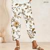 Women Plus Size Paisley Printed Teal White Loose Cropped Pants Cross Hem With Pockets