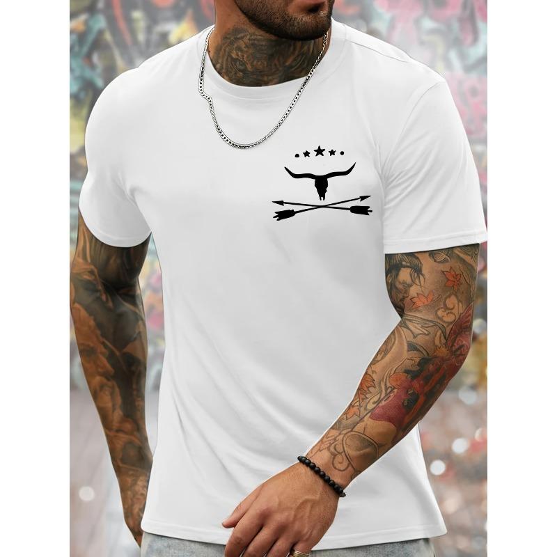 

Модная мужская футболка с принтом бычьего черепа в западном стиле, с круглым вырезом, коротким рукавом. Удобный, дышащий, модный летний топ S белый