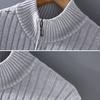 Fall Winter Men Coat Zipper Closure Knitted Cardigan Stand Collar Long Sleeves Solid Color Thick Elastic Loose Striped Texture Daily Wear Knit Jacket