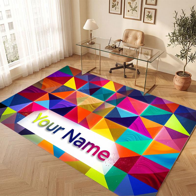 Neon Colorful Theme Crystal Velvet Floor Rug Personalized Custom Name Text Warm Carpet Home Decoration