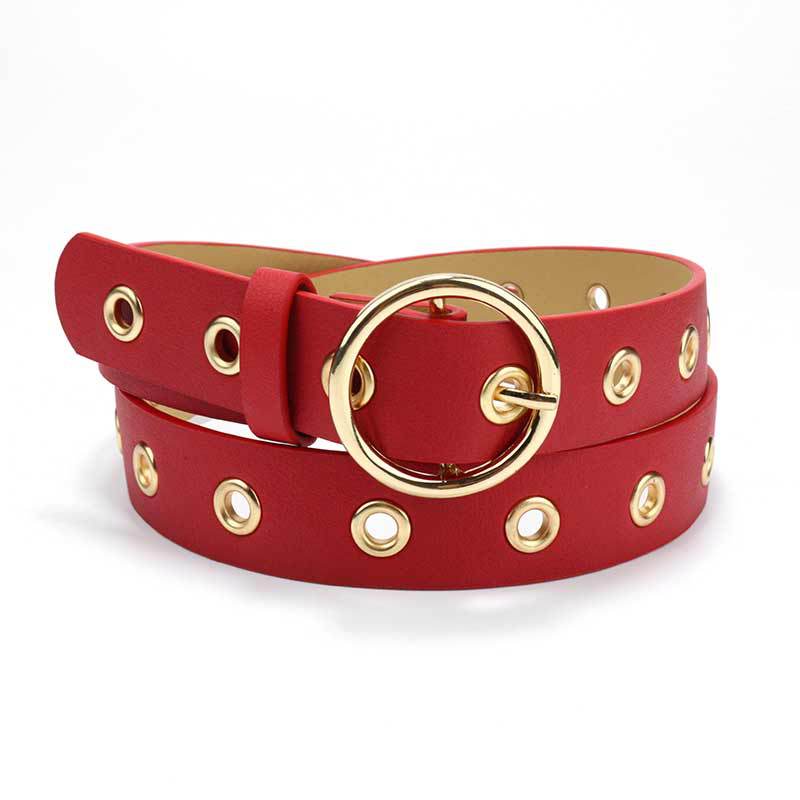 Women'S Belt Women'S Decorative Jeans Belt Round Buckle Hollow Air Eye Belt