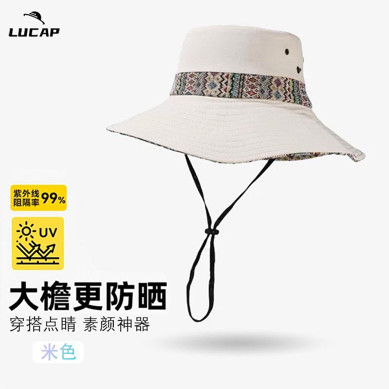 Western Cowboy Basin Hat Women's Spring Summer Retro Mountaineering Hat Outdoor Big Brim Sunscreen Bucket Hat