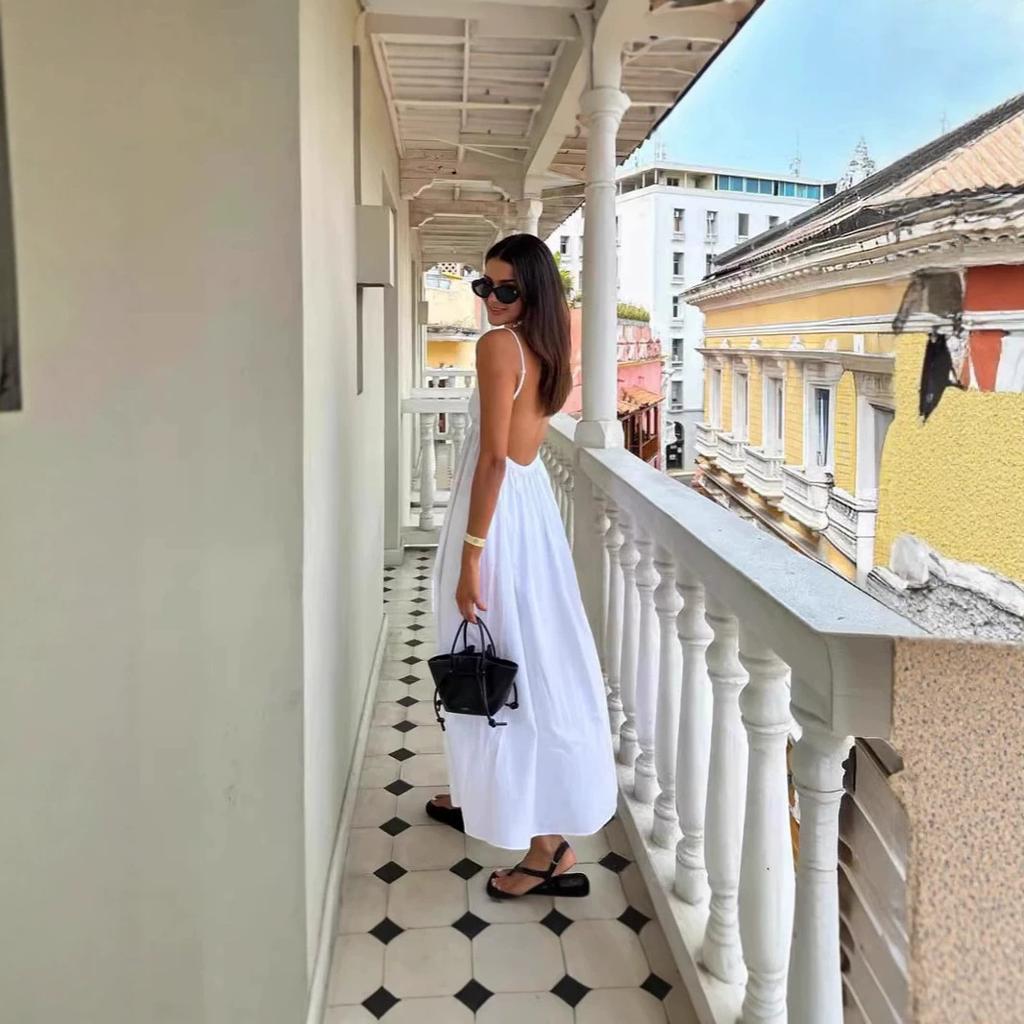 Spice Girls 2026 Summer Wear Sexy V-neck Backless Seaside Vacation Skirt Suspender Dress, Sweet and Spicy Long Dress