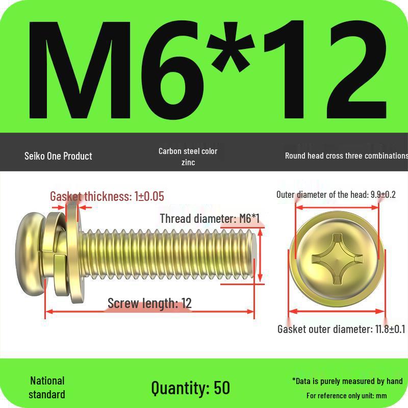 Nickel-Plated Phillips Pan Head Screw with Washer, M2-M6 Thread