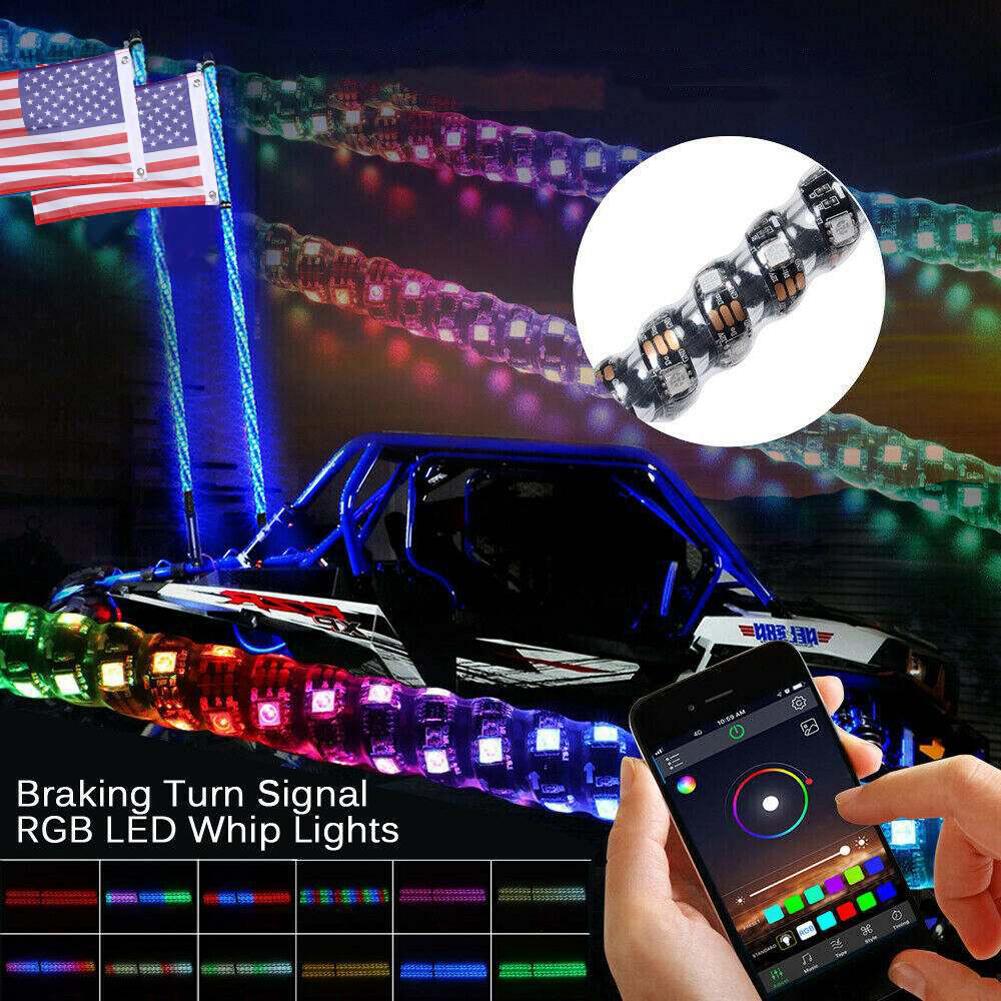 2FT 63 Modes LED Flag Pole Light with Flag Car Decoration Antenna Lamp RGB Off-Road Remote Control Spiral LED Whip Light