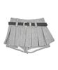 WEGO Figments Pleated Mini Skirt with Size Heather Gray Women's Double-Waist Belt, Small,