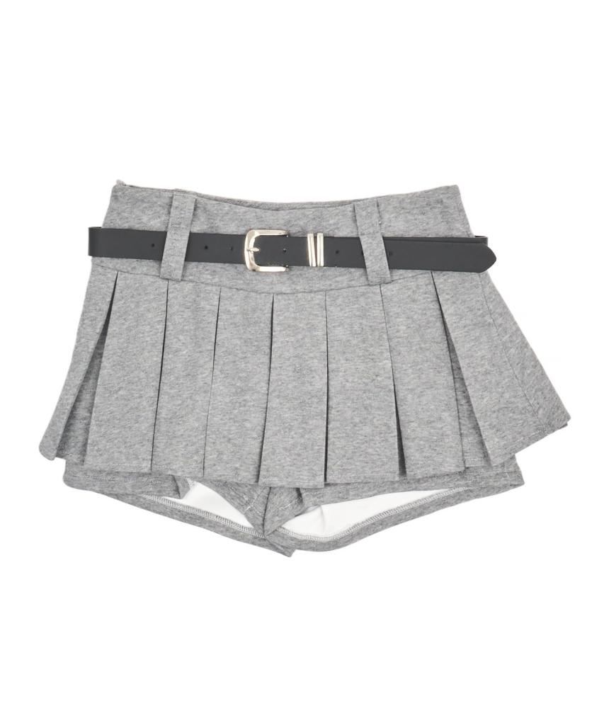 WEGO Figments Pleated Mini Skirt with Size Heather Gray Women's Double-Waist Belt, Small,