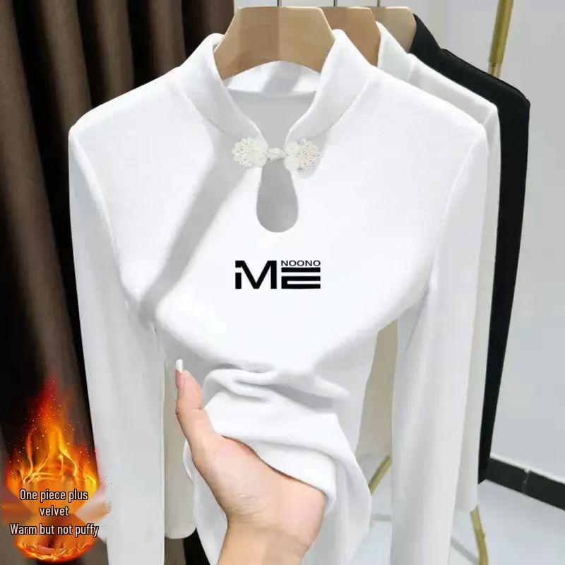 

Women s Warm Frog Button Stand Collar Long Sleeve T-shirt with Water Drop Print 2XL [130-145 Jin]