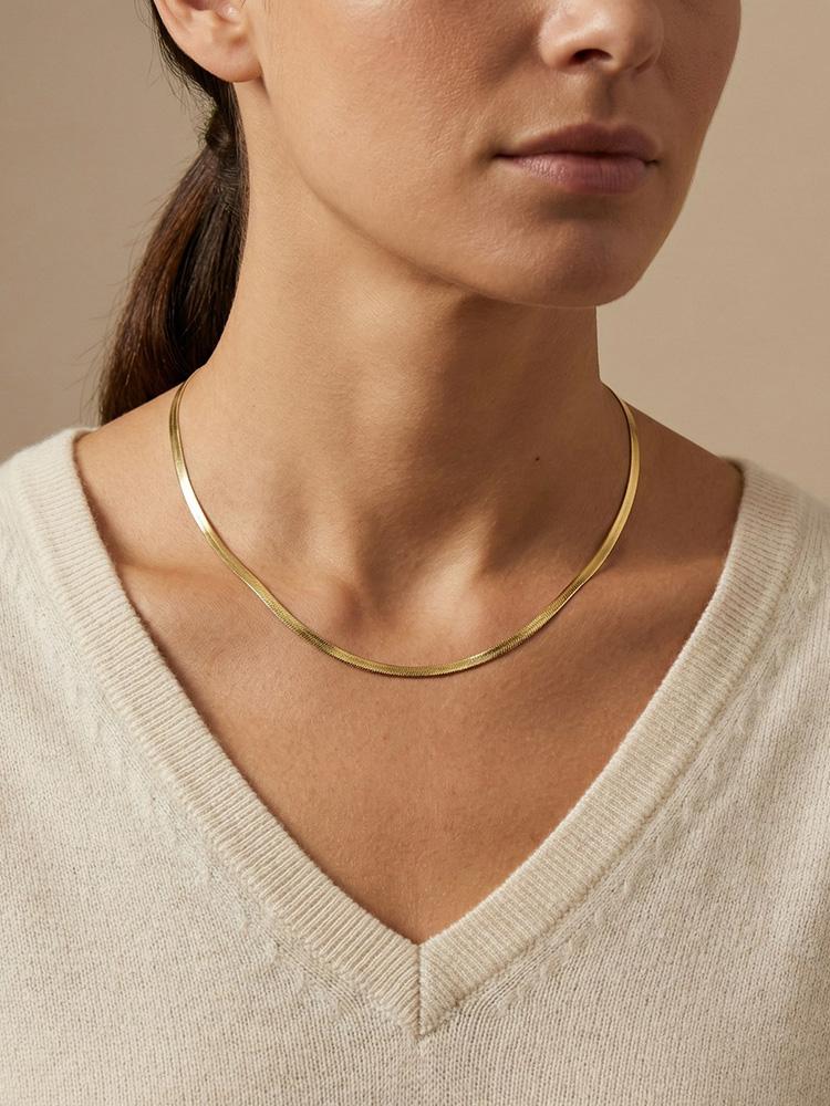 Herringbone Necklace Tarnish-Resistant Stainless Steel Waterproof Minimalist Layering Chain Jewelry for Women