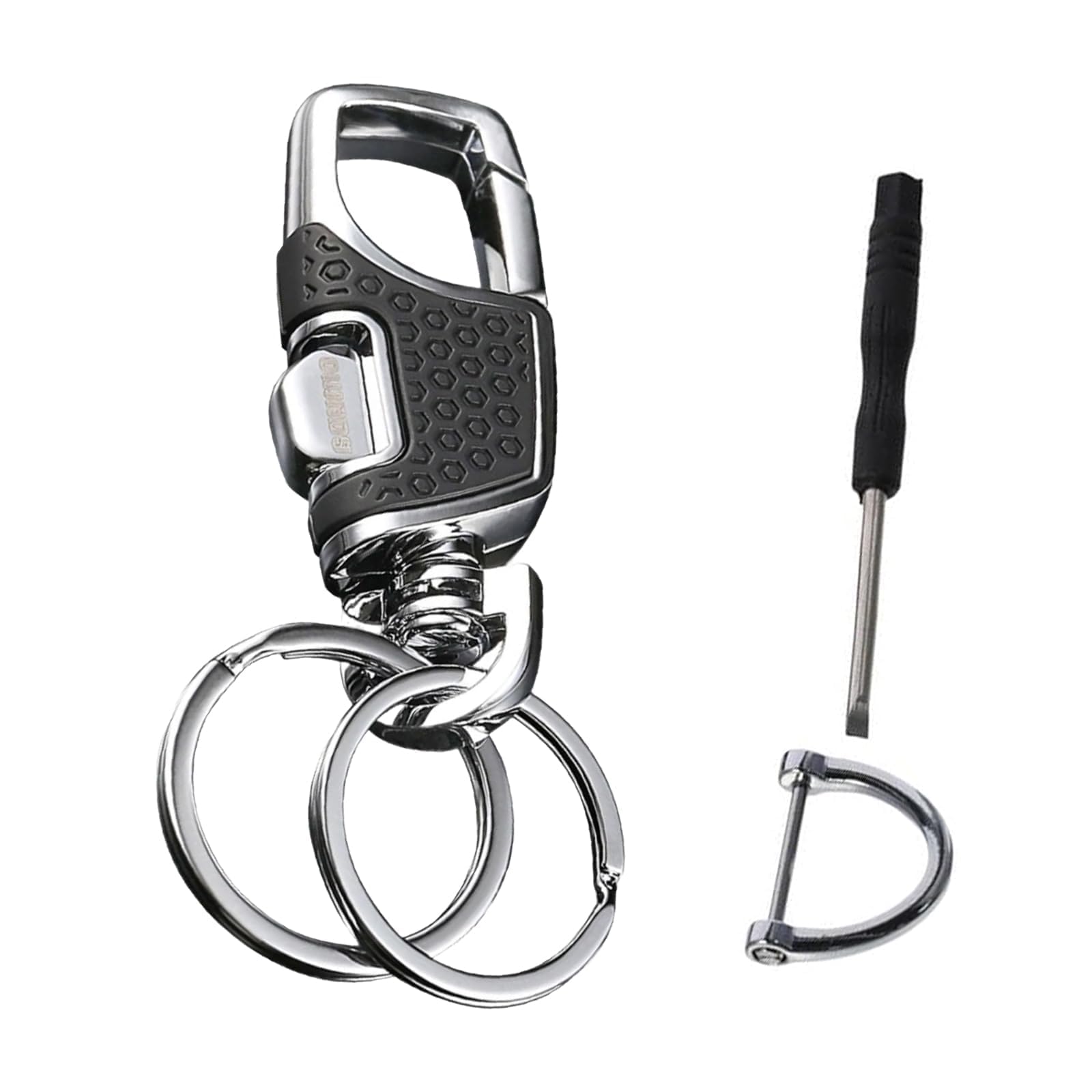 

[Meltryllis] Брелок для ключей, автомобильная поясная пряжка, двойное кольцо, удобный дизайн, многофункциональный держатель для ключей, идеально подходит для ключей от машины, велосипеда, дома, черный L чёрный