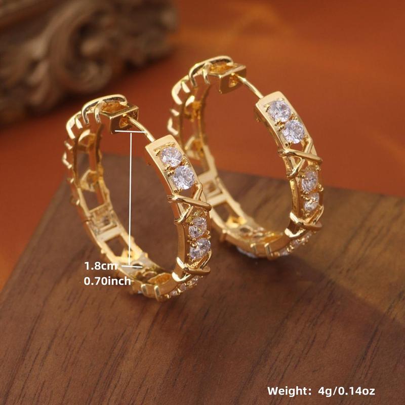 Brilliant Cubic Zirconia Hoop Earrings for Women Hollow X shaped Circle Earrings Luxury Jewelry Party Wedding Accessories
