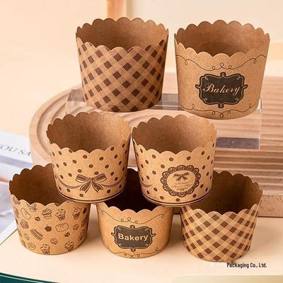 50 High-Temp Resistant Kraft Paper Muffin & Chiffon Cake Cups - Food Grade, Disposable, Round Baking Cups