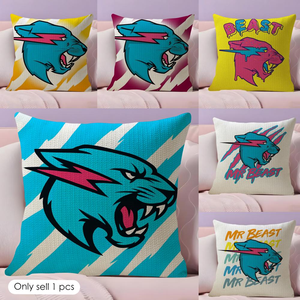 Funny Mr-B-Cute B-Beasts Cushion Cover Natural Linen Organic Fabric Double-Sided Printing Couch Pillow Covers Home Decor