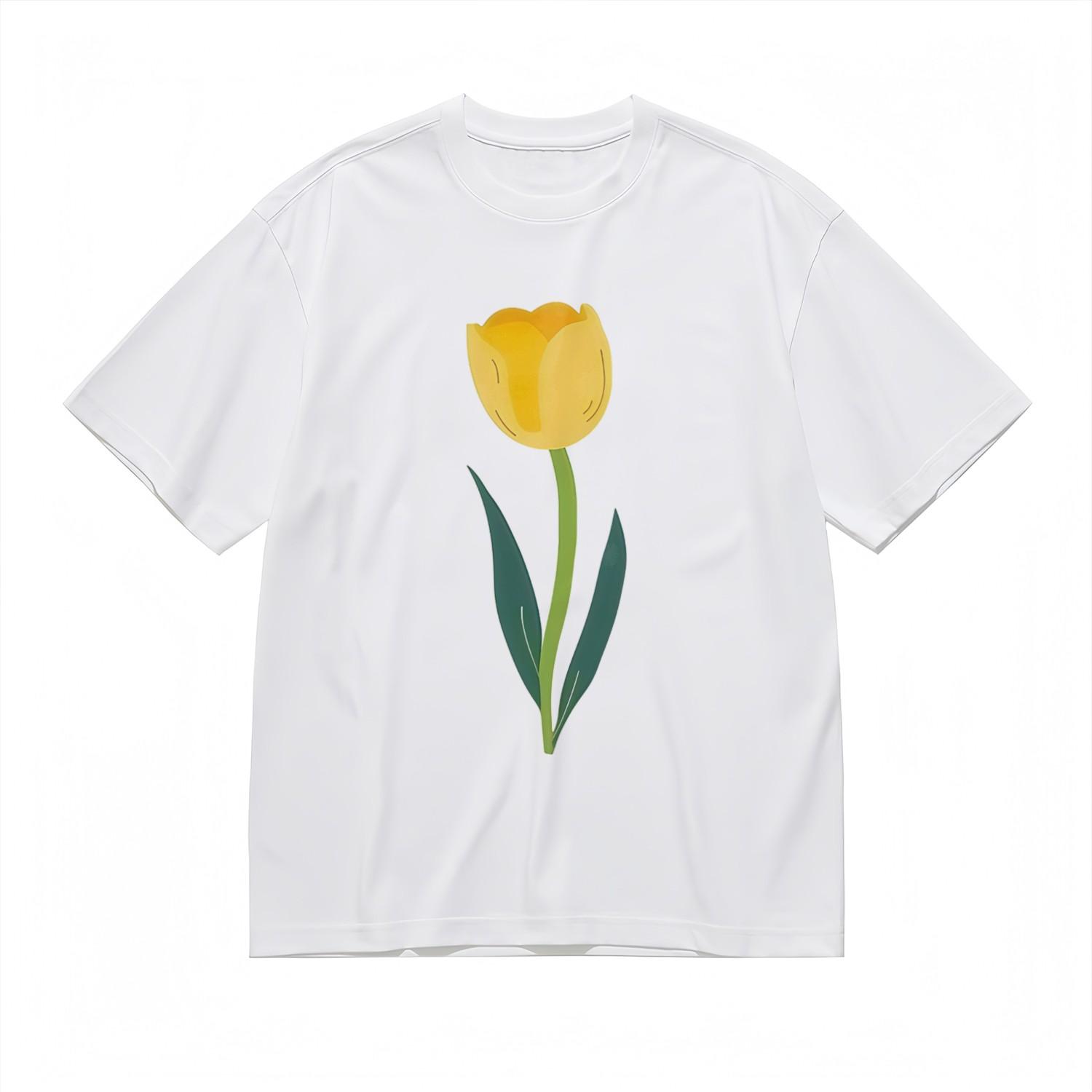 Women s Soft Breathable All Season Classic T-Shirt Mens Womens Tees Top Tulip Design 100% Cotton Tee S