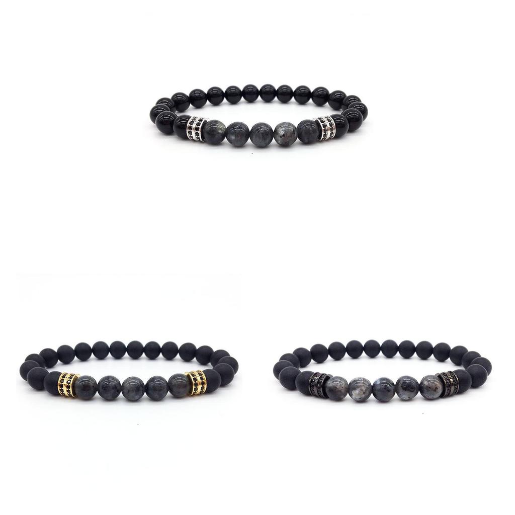 Mens Geometric Black Obsidian Copper Micro Zircon Bracelet With Elastic Fit For Fashion Accessory